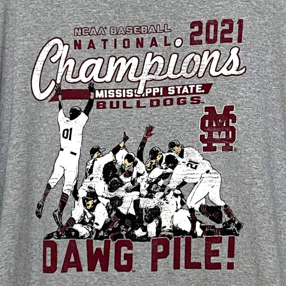 Mississippi State Bulldogs Dawg Pile Baseball National Champions T-Shirt L 2021 - Picture 1 of 4